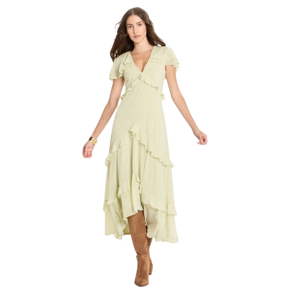 Future Collective Women's Green Ruffle Cape High-Low Maxi Dress Size M